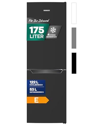 Heinrich´s Kühlgefrierkombination 175Liter, XXL, kühlschrank mit gefrierfach, Kühlvolumen 122L, Gefrierfach 53L, leise 39dB,große Tiefkühlboxen, 7 Temperaturstufen (Energieklasse E, Schwarz)