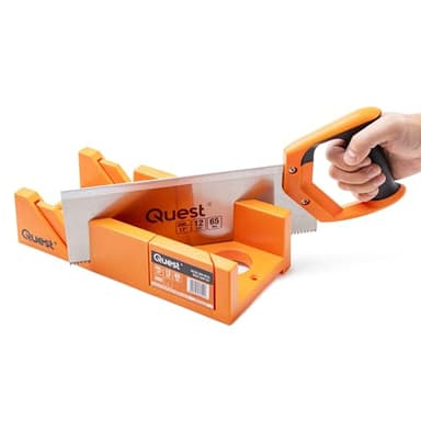 QUEST Gehrungslade mit Rückensäge 300 mm – Präzisions-Schneidlade für Holz, PVC & MDF | Exakte Winkel- und Profilschnitte für Innenausbau & Renovierung