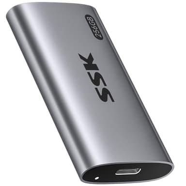 SSK Externe SSD 256GB, USB 3.2 Gen2 Portable SSD, bis zu 550 MB/s, Externe Festplatte mit USB C&A 2 in 1 Kabel, External Solid State Drive für iPhone 16/15/17-Serie/Laptop/Desktop/Smartphone/Tablet