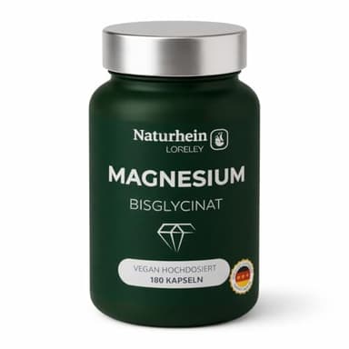 NatuRhein® LORELEY – Magnesium Komplex mit Bisglycinat aus dem Mittelrhein – 400 mg elementares Magnesium, hochdosiert, 180 vegane Kapseln, laborgeprüft in Deutschland