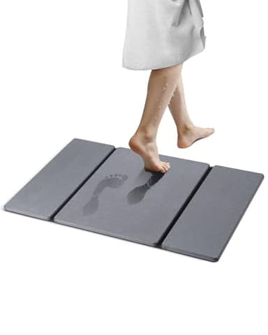 MOWETOO Badematte Stein - Super Absorbierende Diatomit Stone Badezimmerteppich 60 x 39 cm, rutschfest Faltbare Bath Mat Duschvorleger Schnelltrocknend für Badewannen, Badezimmer und Toilette