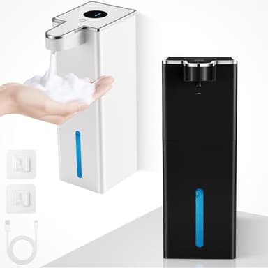2 Stück Seifenspender Automatisch, Wandbefestigung Berührungslos 440ml Schaumseifenspender 4 Einstellbare Stufen mit Sensor, USB Wiederaufladbar 1800 mAh für Küchen,Bad,Schule,Hotel(Weiß+Schwarz)