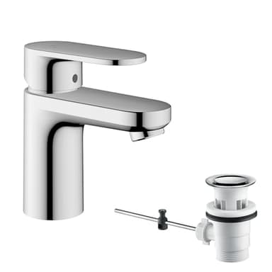 hansgrohe Vernis Blend - Waschtischarmatur mit Zugstangen-Ablauf, Wasserhahn Bad mit Auslauf Höhe 70 mm, Mischbatterie Waschbecken wassersparend (EcoSmart), Chrom