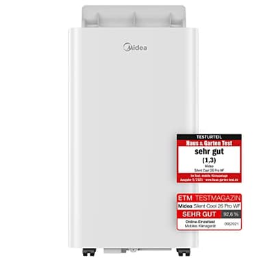 Midea Mobiles Klimagerät Silent Cool 26 Pro WF, 3-in-1 Klimaanlage mit Abluftschlauch, Kühlen&Entfeuchten&Ventilieren, 9000 BTU, 2.6kW, für Räume ca. 80m³(32㎡), EEK A