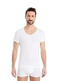 FINN Herren Funktions-Unterhemd mit V-Ausschnitt - Anti-Schweiß Shirt mit Einsätzen gegen Schweißflecken - Kurzarm Unterziehshirt Männer aus original Lenzing® Modal Stoff Weiß Weiss L
