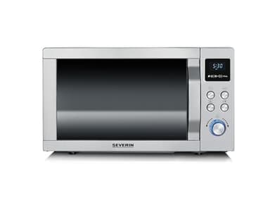 SEVERIN Mikrowelle mit Grill und Heißluftfunktion 3-in-1, zum Auftauen, Garen und Erhitzen, Mikrowelle mit Drehteller, Edelstahl-gebürstet/silber, MW 7774