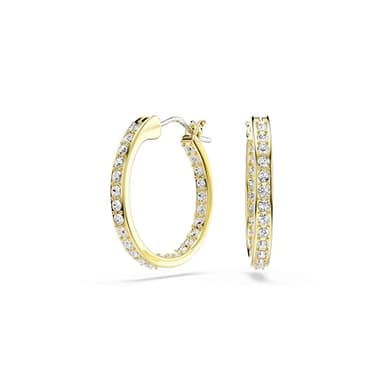 Swarovski Sommerset Kreolen, Vergoldete, Kleine Ohrringe in Weiß mit Klarem Kristallpavé am Äußeren Rand Jedes Ohrrings, Größe: 2 x 0.2 cm