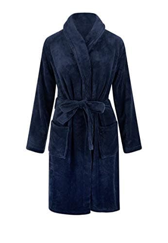 Relax Company - Fleece-Bademantel mit Namen Bestickt - Bademantel - Schalkragen - Männer und Frauen - Stickerei personalisiert - Dunkel Blau - L/XL - SKU 790-RC