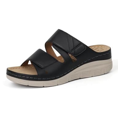 Ortho+rest Damen Pantoletten Fußgewölbe Unterstützung Orthopädische Keilabsatz Sandalen(40,Black)