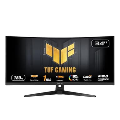 ASUS TUF Gaming VG34VQL3B 34 Zoll Curved Gaming Monitor (WQHD (3440 x 1440), 180Hz, 1500R, Curved Design, Extreme Low Motion Blur, Freesync Premium, 1ms MPRT, 90% DCI-P3, DisplayWidget Center)