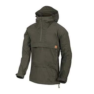 Helikon-Tex Taktische Feldjacke Anorak Woodsman - Bushcraft, Outdoor - mit Kapuze, viele Taschen - Winddichte Outdoorjacke - Taiga Grün - Größe L