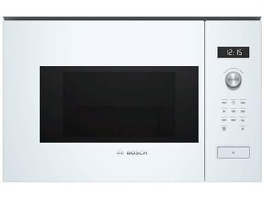 Bosch BFL524MW0 Serie 6 Einbau-Mikrowelle, 38 x 60 cm, 800 W, Drehteller 25,5 cm, Türanschlag Links, AutoPilot 7 7 Automatikprogramme, Reinigungsunterstützung, LED-Touchdisplay, Weiß