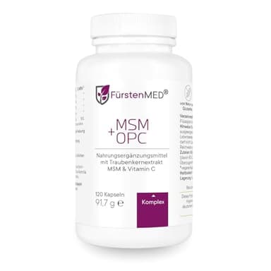 FürstenMED® MSM + OPC Kapseln Hochdosiert mit 1710mg MSM Pulver + 180mg OPC & Vitamin C (aus Acerola) pro Tagesdosis - 120 Kapseln, Vegan, Laborgeprüft & Ohne Zusatzstoffe