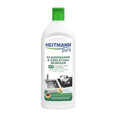 HEITMANN pure Glaskeramik- und Edelstahl Reiniger | 3-in-1 | Reinigung, Glanz und Pflege | 250 ml