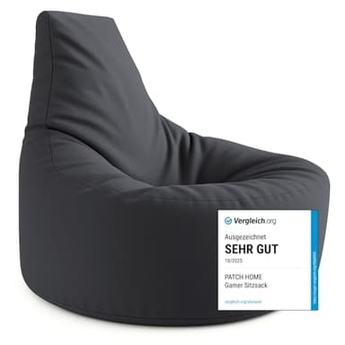 PATCH HOME Gamer Kissen & Lounge Sitzsack – befüllbar mit Reißverschluss, gefüllt mit Styropor, geeignet für In- & Outdoor. Perfekt als Gaming Sessel Sitzkissen (Anthrazit, Ø 65cm x Höhe 70cm Junior)