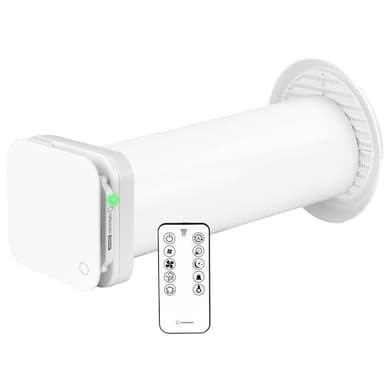 Turbionaire Trend HRV CMV Dezentrale Wohnraumlüftung mit Keramik-Wärmerückgewinnung, Feuchtigkeitssensor,Fernbedienung,Timer, Schlafmodus, 8 Lüftungsstufen, 3 Jahre Garantie, 100 mm