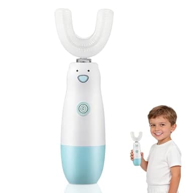Elektrische Zahnbürste Kinder, Schallzahnbürste Kinder mit Innovativem U-förmigen Silikon Bürstenköpfen, 6 Geschwindigkeitsstufen, IPX6 Wasserdicht, Perfekt für 2-8 Jährige(Blau)