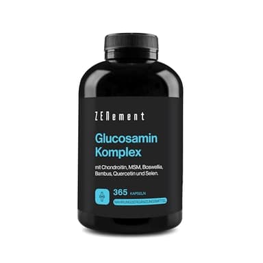 Glucosamin-Komplex mit Chondroitin, MSM, Boswellia, Bambus, Quercetin und Selen - 365 Kapseln, Kapsel-Form - Ohne Zusatzstoffe, Ohne Gentechnik - Zenement
