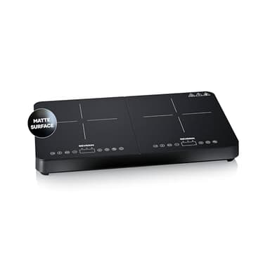 Severin Induktionskochfeld, 2 Platten, 10 Leistungsstufen, Temperaturbereich 60-240°C, Touch-Display, matte Kochplatten, weniger kratzanfällig, Glaskeramik-Kochfelder, schwarz, 3.400 W, DK 1028