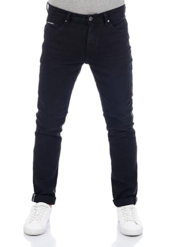 DENIMFY Jeans Herren Stretch Straight Fit DFMiro Jeanshose Baumwolle Denim, Länge:34L, Weite:44W, Farbe:Black Denim (B122)