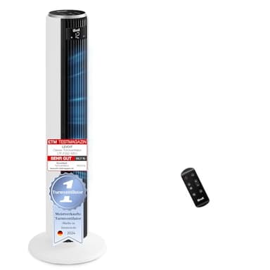 Levoit - DC Motor Turmventilator - 20dB sehr leiser Ventilator - 4 Modi/12 Stufen/12 Std Timer - Fernbedienung & Kühlung - Tower Fan mit 7,9m/s Geschwindigkeit - 24W Standventilator - Weiß, 92 cm