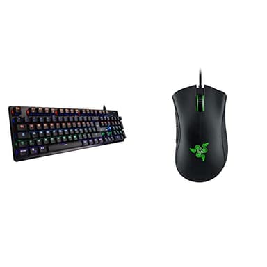 THE G-LAB Keyz Carbon V3 Mechanische Gaming-Tastatur QWERTZ Blue Switches & Razer DeathAdder Essential (2021) - Essentielle Gaming-Maus mit optischem 6.400-DPI-Sensor Schwarz