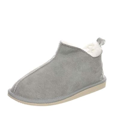 Hollert Herren Lammfell Hausschuhe Prinz Fellschuhe 100% Merino Schaffell für Wohlgefühl - warm, atmungsaktiv Schuhgröße EUR 44, Farbe Grau/Weiß