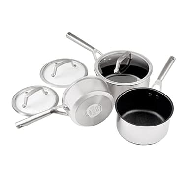 Ninja ZEROSTICK C63000UK Edelstahl-Kochtopf-Set mit Glasdeckeln, langlebig, antihaftbeschichtet (16, 18 und 20 cm), Induktionskompatibel, ofenfest bis 260 °C, 3-teilig