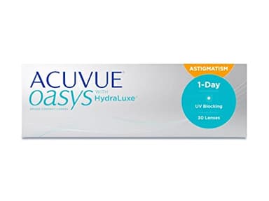 ACUVUE OASYS 1-Day for Astigmatism Kontaktlinsen – Tageslinsen mit komfortablem Tragegefühl – -2 dpt, Cyl -1,25, Ach 180 und BC 8.5 – Mit UV Schutz und Austrocknungsschutz – 30 Linsen