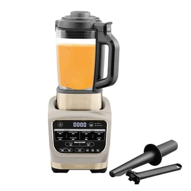 Ninja Foodi Mixer & Suppenbereiter, 10 Auto-iQ-Programme, 1,7L Glaskrug, heißer & kalter Mixer, integriertes Heizelement, Stampfer, Reinigungsprogramm & Bürste, 1000W, Stone/Gold HB150EUSTGD