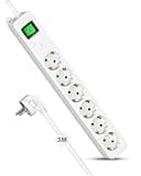 𝟔 𝐅𝐚𝐜𝐡 Steckdosenleiste mit Überspannungsschutz, Maiyle 𝟑𝐌 Verlängerungskabel mit Schalter 1050J, Wandmontage, Kindersicherung Mehrfachsteckdose (3680W,16A,Weiß)