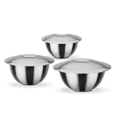 GSW Servier-Thermoschüssel – hochwertiges Servierschüssel-Set bestehend aus 3 Schüsseln mit Deckel, doppelwandige Isolierung warm und kalt – Edelstahl, rostfrei, 6-teilig, Silber