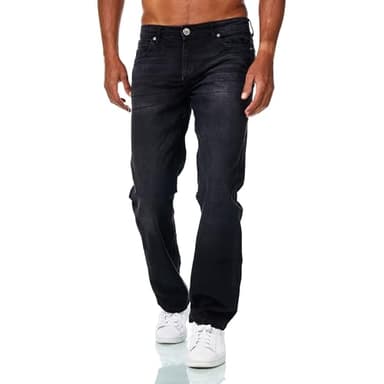 JEEL Herren-Jeans - Relax-Fit Straight-Cut - Jeans-Hose Basic Washed 06-Schwarz 32W / 32L