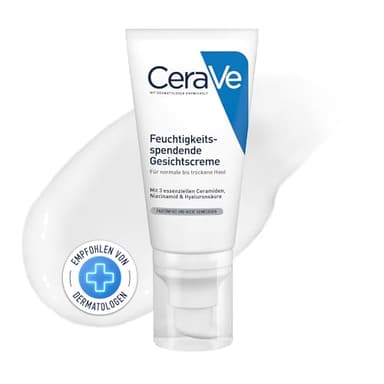 CeraVe Feuchtigkeitscreme für das Gesicht, Regenerierende Nachtcreme für trockene bis sehr trockene Haut, Creme mit Hyaluron und 3 essenziellen Ceramiden, Auch für Allergiker geeignet, 52 ml