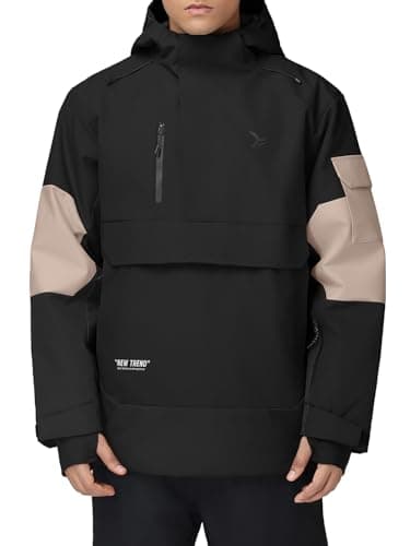 HOTIAN Herren Skijacke Warm Winterjacke Wasserdicht Atmungsaktiv Snowboardjacke Winddicht Funktionsjacke mit Abnehmbarer Kapuze Black L