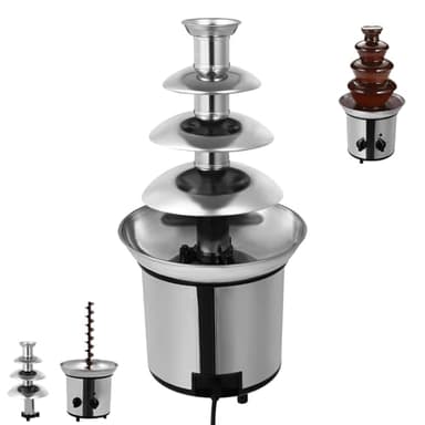 ACROSSPART Elektrisch Schokobrunnen 4-Ebenen Schokoladenbrunnen Groß Schokobrunnen mit Schmelzfunktion und Warmhaltefunktion Edelstahl Schokoladenfondue