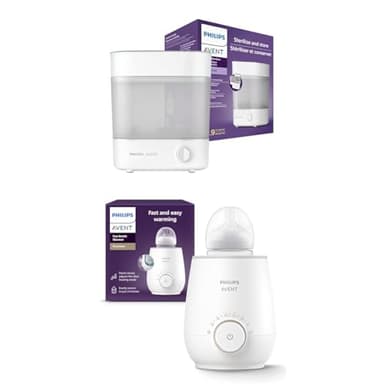 Philips Avent SCF291/00 Sterilisator für bis zu 6 Babyflaschen, Sauger und Zubehör, weiß & SCF358/00 Flaschenwärmer für schnelles und gleichmäßiges Erwärmen von Milch & Babynahrung, weiß
