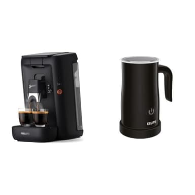 Philips Senseo Maestro Kaffeepadmaschine mit Kaffeestärkewahl und Memo-Funktion & Krups Elektrischer Milchaufschäumer XL1008 | Bis zu 150 ml Aufschäumkapazität Schwarz