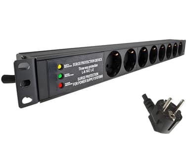 DINIC 19 Zoll Aluminium-Steckdosenleiste, 8-Fach, mit Überspannungsschutz, GS, LED-Anzeigen für Erdung, Schutz u. Betrieb