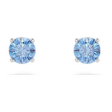 Swarovski Stilla Attract Ohrstecker, Rhodinierte Ohrringe mit Blauen Swarovski Zirkonia im Rundschliff, Größe: 0.4 x 0.4 cm