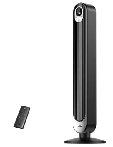 Dreo 20dB DC Motor Turmventilator Leiser, 11M Windentfernung Ventilator mit Kühlung Fernbedienung, 9 Stufen 4 Modi, 90° Oszillierender Stand Ventilatoren für Schlafzimmer, Tower Fan mit 12H Timer