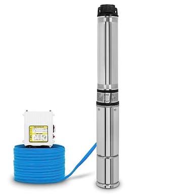 EBERTH 4" Tiefbrunnenpumpe Brunnenpumpe aus rostfreiem Edelstahl, Elektrisch 370W, Durchmesser Pumpe 4 Zoll (10cm), Anschlussgewinde 1 1/2 Zoll, Stromkabel 20m, Förderhöhe max. 31m, mit Schmutzsieb
