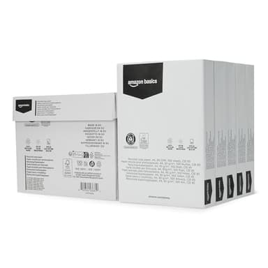 Amazon Basics Kopierpapier, 100% recycelt, A4, 80 g/m², 2500 Blatt (5 Ries), naturweiß