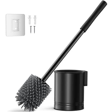 HAMITOR Klobürste Silikon Edelstahl - Toilettenbürste Schwarz Wandmontage - ein Ohne Bohren einfache reinigung- Edelstahl Wc Bürste Langlebig und Rostfrei - mit schnell trocknendem halter Badmöbel Set