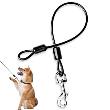 HUANR Bissfeste Hundeleine, Stahlseil Hund Sicherheitsgurt, Hundeleine Verlängerungsseil mit 360° Schnalle, Schwarzes Hausleine für Hunde, für Zuhause, Park und Camping