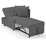 EROMMY Schlafsessel mit bettfunktion,3-IN-1Schlafsofa ausziehbar Klappsofa,verstellbares einarmiges Schlafsessel mit Bettkasten für Whonzimmer kleine Räume (Dunkelgrau)