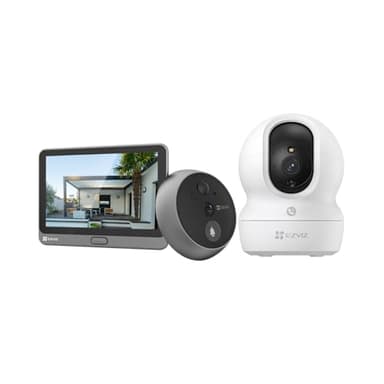 EZVIZ WLAN Türspion und Innenkamera Set, Video-Türklingel CP4 mit Touch-Farbbildschirm & Bewegungsmelder, PTZ Kamera CP1 Pro 4MP mit Personenerkennung & Farbnachtsicht, CP4 und CP1 Pro 2K+