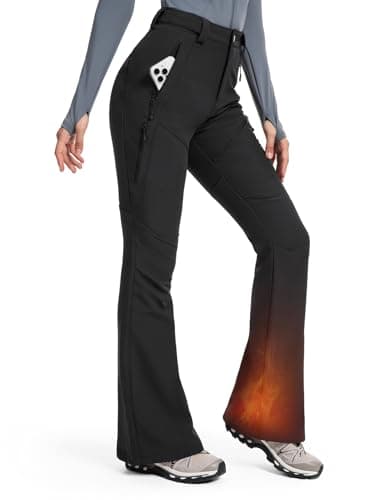 Moosehill Damen-Wanderhose-Thermohose-Wasserdicht-Skihose-Softshellhose Schneehose Gefüttert Winddicht Fleece Warm Falre Outdoor Snowboard Fahrrad Arbeit Trekking Winter Cargohose(Schwarz|36|79cm)