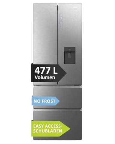 Haier French Door Kühl-Gefrierkombination 70 cm Breite I 477 L French Door Kühlschrank mit Wasserspender, LED I Doppeltür Kühlschrank mit Gefrierfach, No Frost I FD 70 SERIE 7 HFR7720DWMP