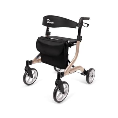 Parvum SuperLight Rollator – ultraleicht (5,1 kg), aus Aluminium, faltbar, (74 × 64 cm), mit Sitz & Rückenlehne, versteckten Bremskabeln – ideal für Alltag & Reise - Gehhilfe für Senioren - Champagner